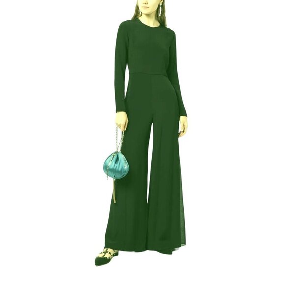 Adam Lippes Jada Flared long sleeve Jumpsuit in Green 8 Womens Dressy Catsuit - Picture 9 of 16